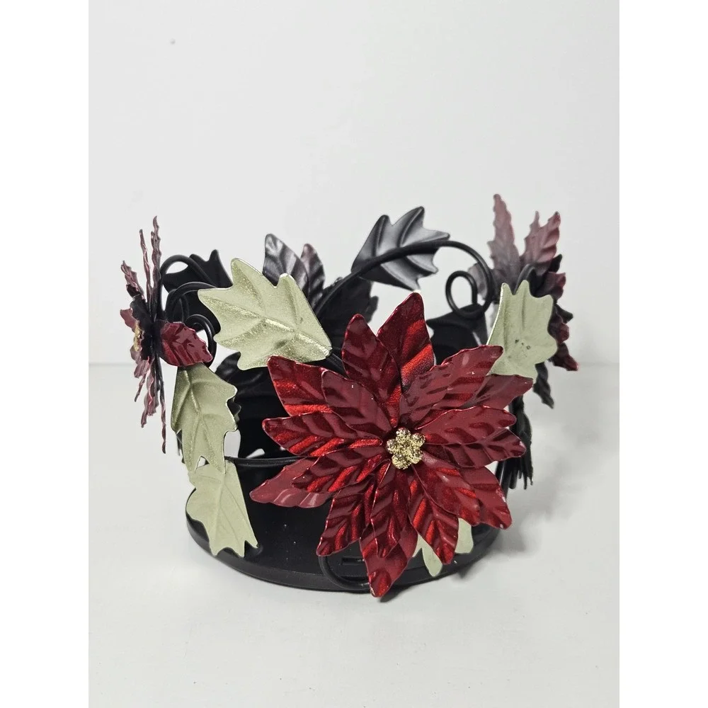 Sonoma Metal Poinsettia 3 Wick Candle Holder Sleeve Christmas Holiday Decor Red